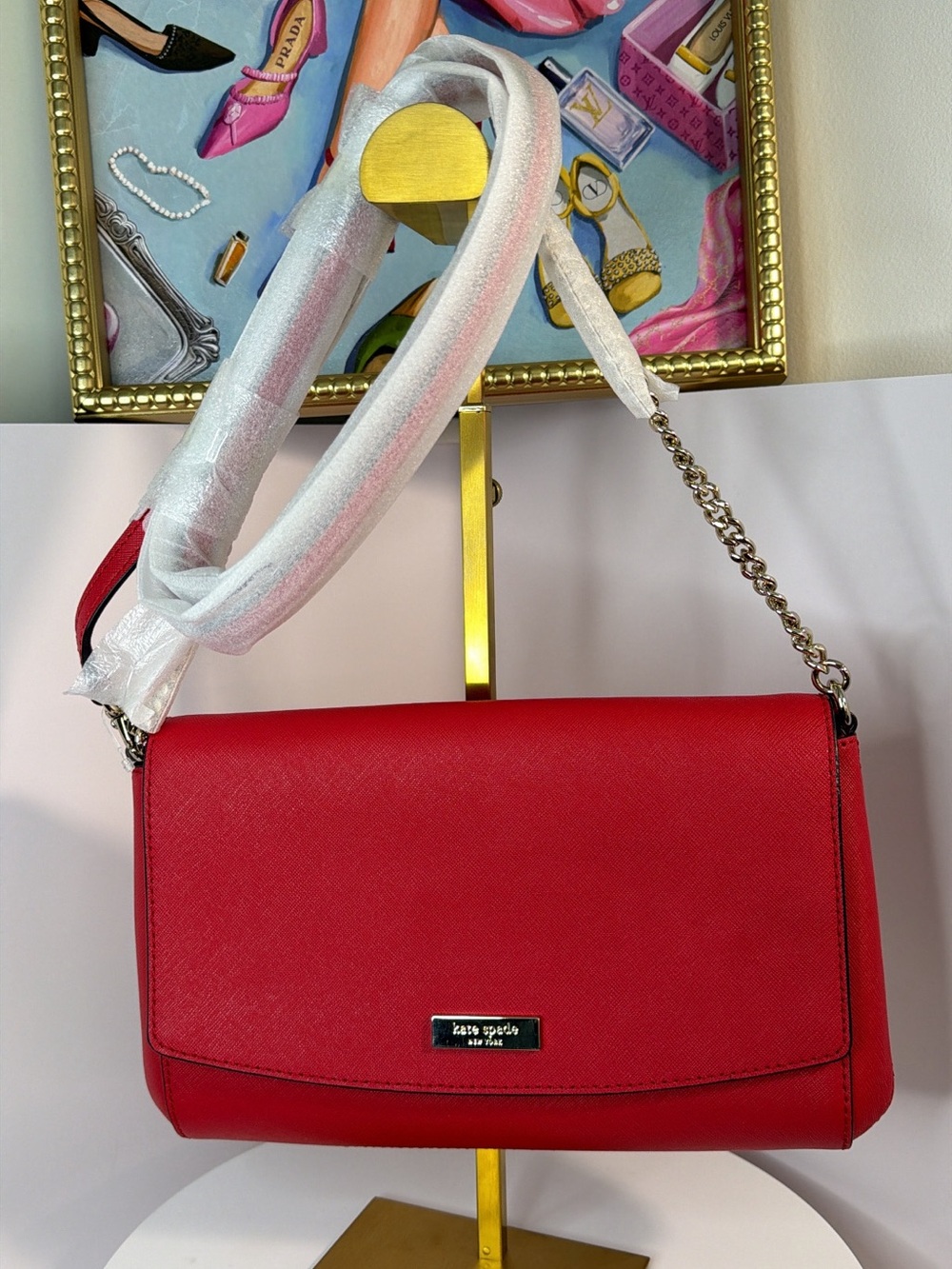 Kate Spade Red Saffiano Leather Crossbody Crossbody Bag with Chain Strap NWOT